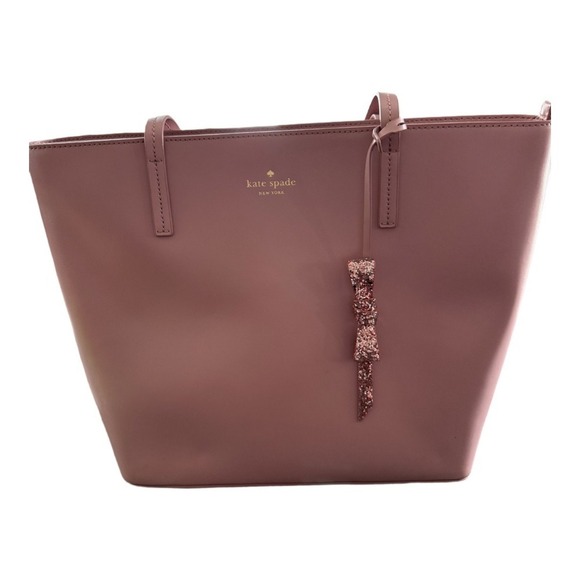 kate spade Handbags - Kate Spade Karla Pink Smooth Leather Tote Seton Drive Mauve Sequin Bow Charm